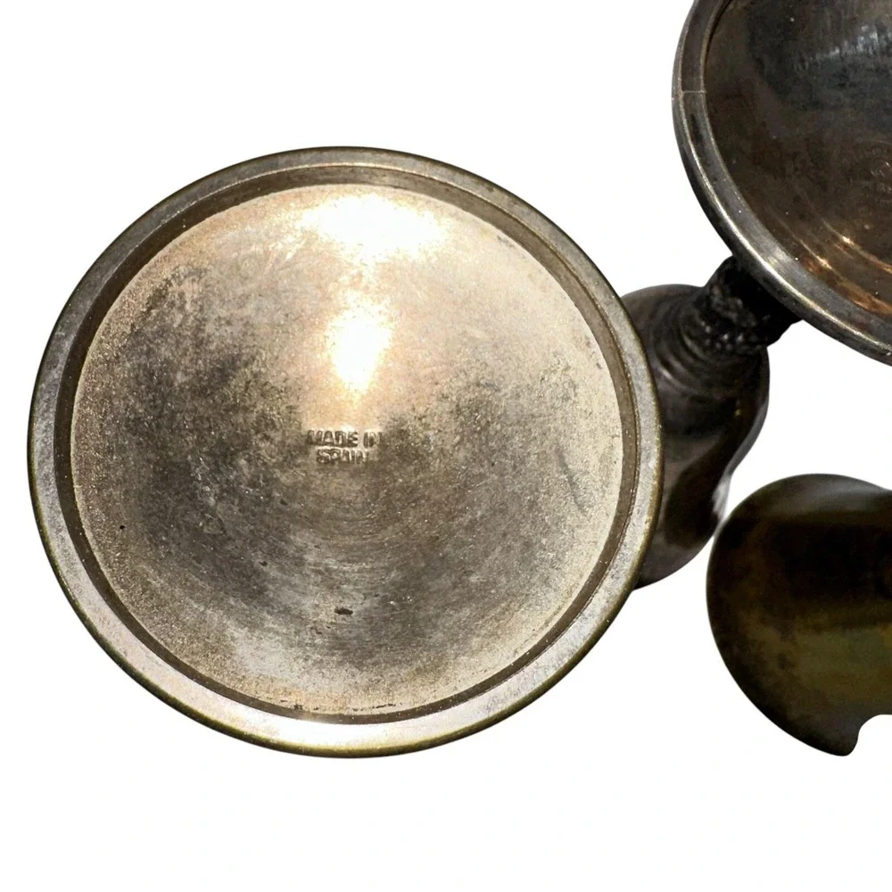 3 Vintage Brass Silver‎ Plate Goblets Made In Spain